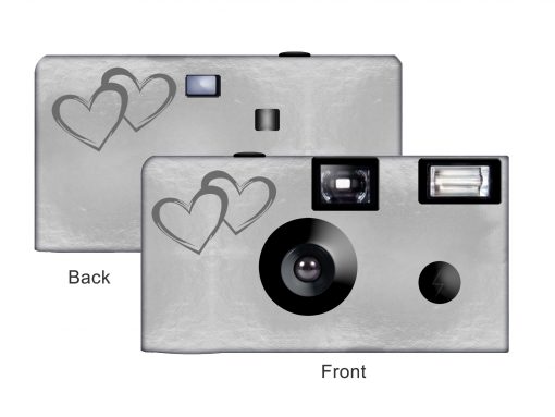 Silver Foil Coupled Hearts Custom Disposable Camera