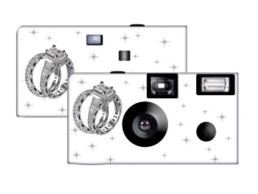 Shimmering Engagement on White Custom Disposable Camera