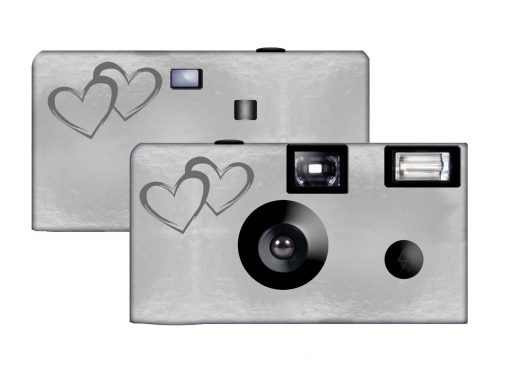 Silver Foil Coupled Hearts Custom Disposable Camera