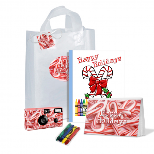 Happy Holidays Candy Cane Christmas Gift Bag Set